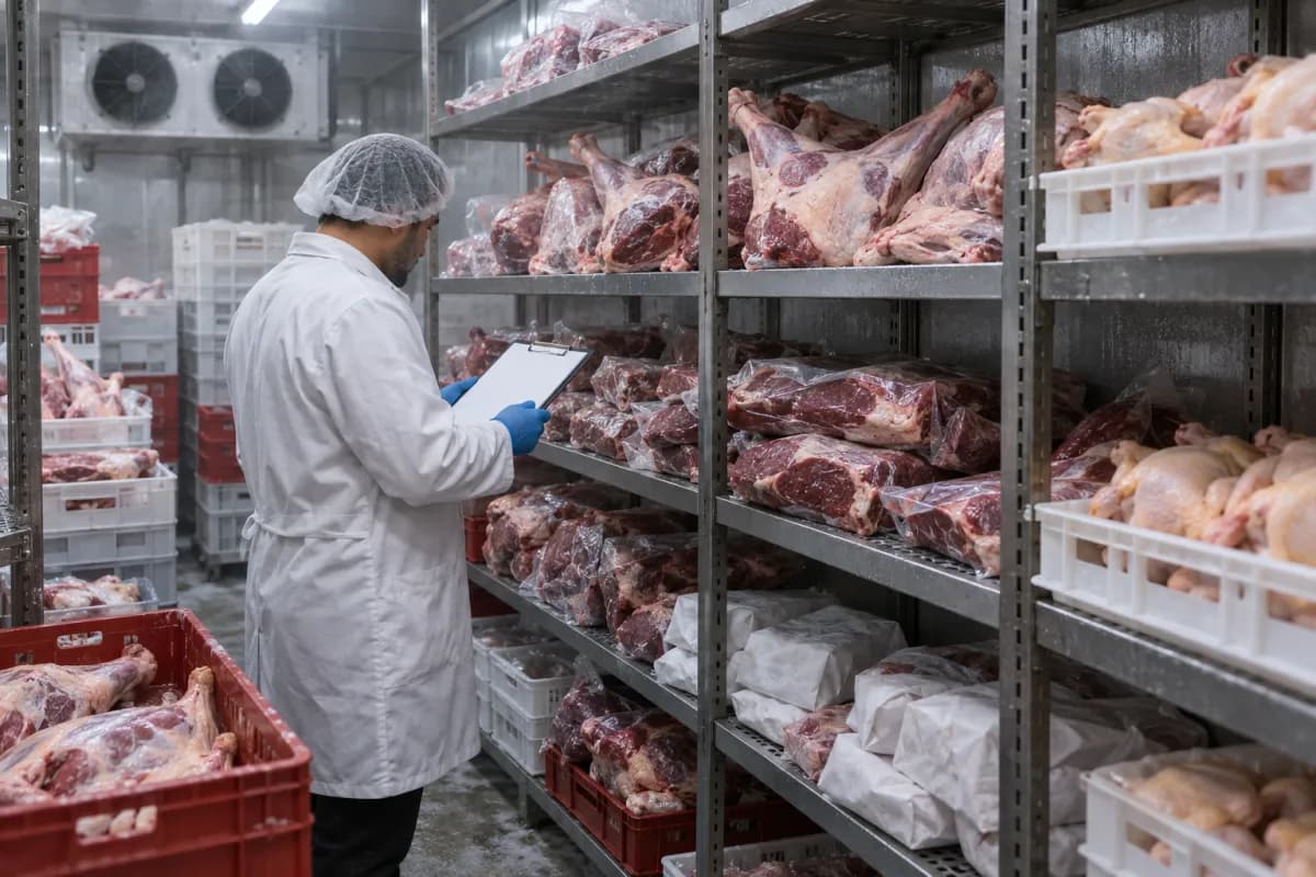 Cold room with packaged meat cuts and inventory control